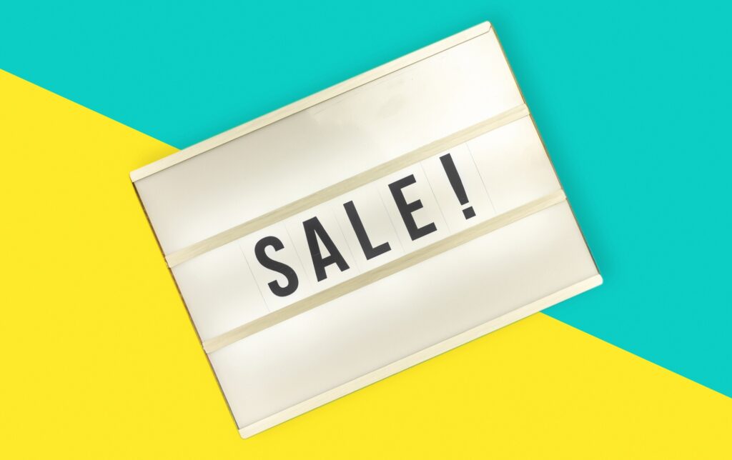 sale concept light box flat lay with word sale